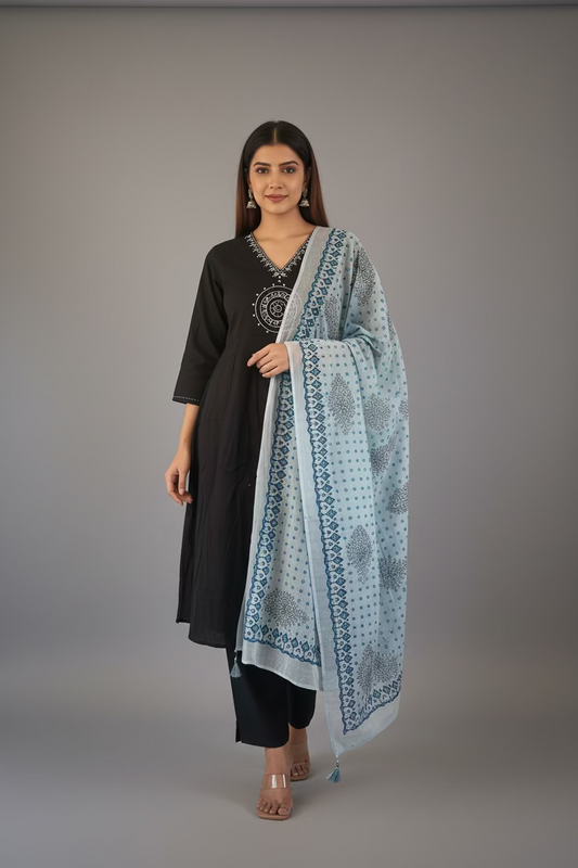 BLACK COTTON ANARKALI SUIT