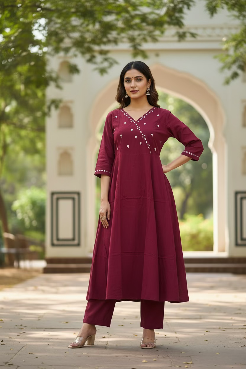 MAROON  COTTTON 
ANARKALI KURTI WITH PANTS