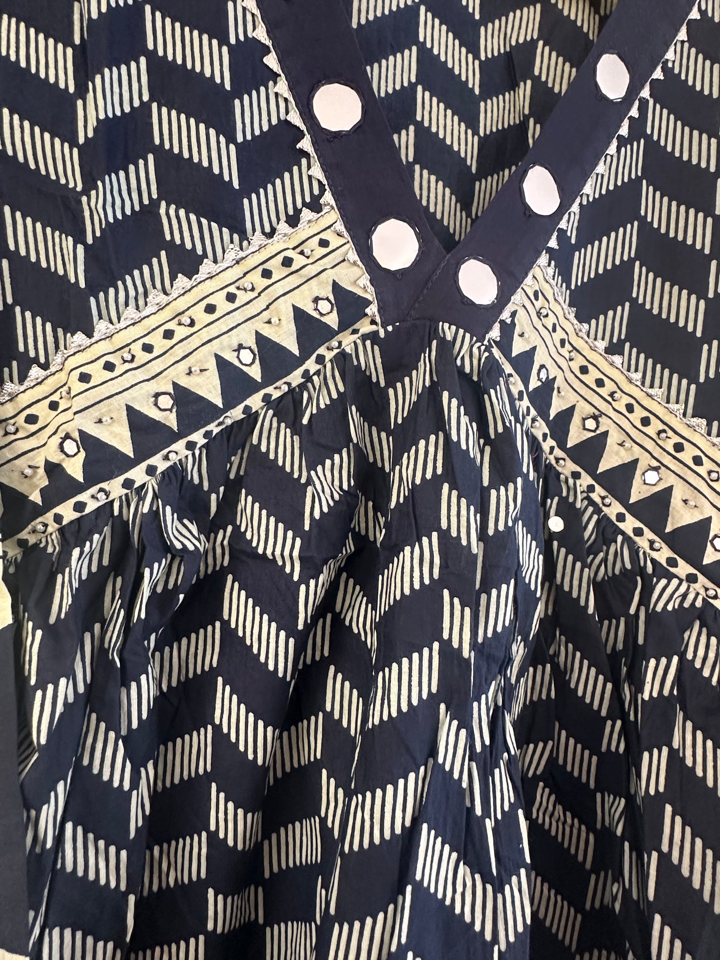 DARK BLUE PRINTED COTTON ANARKALI SUIT