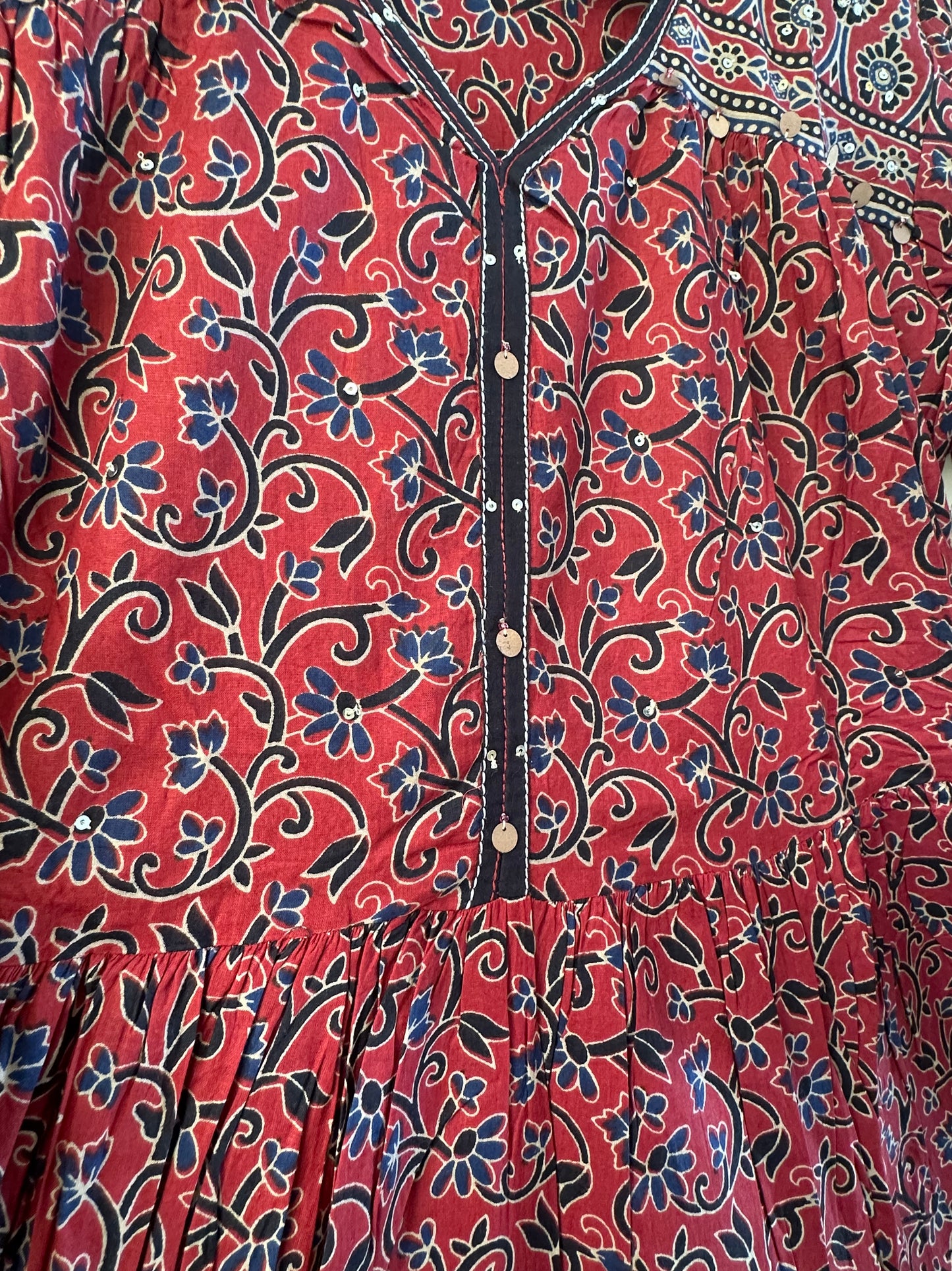 Maroon Printed Cotton Anarkali Kurti