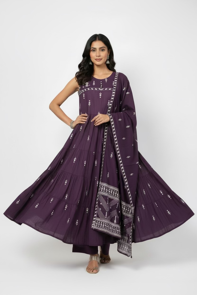 PURPLE COTTON ANARKALI SUIT