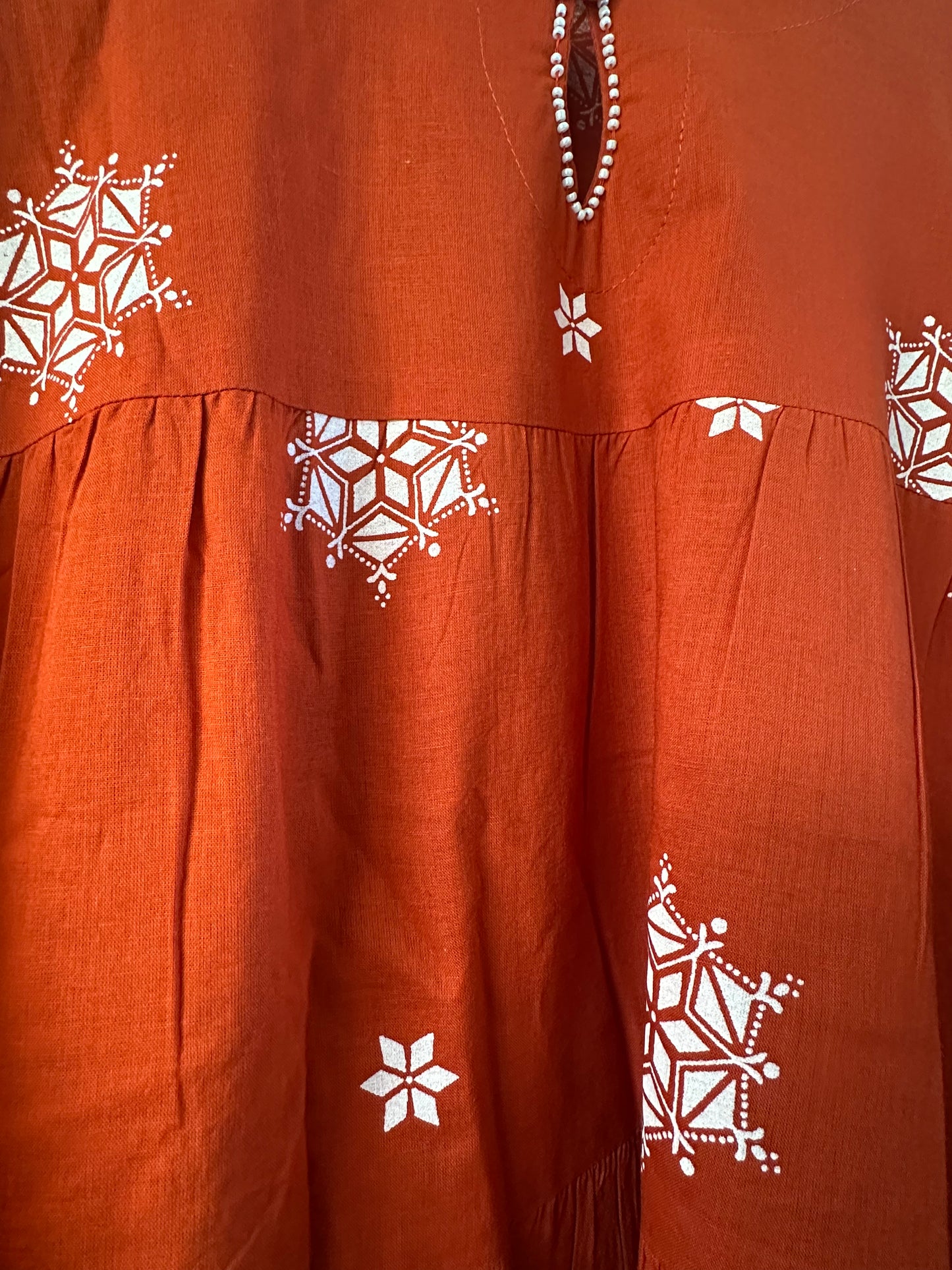 RUST PRINTED COTTON ANARKALI SUIT