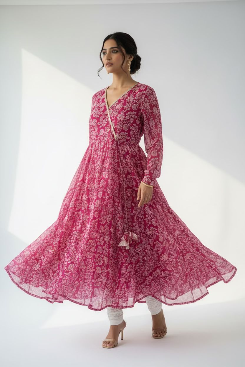 PINK FLORAL ANARKALI KURTI

