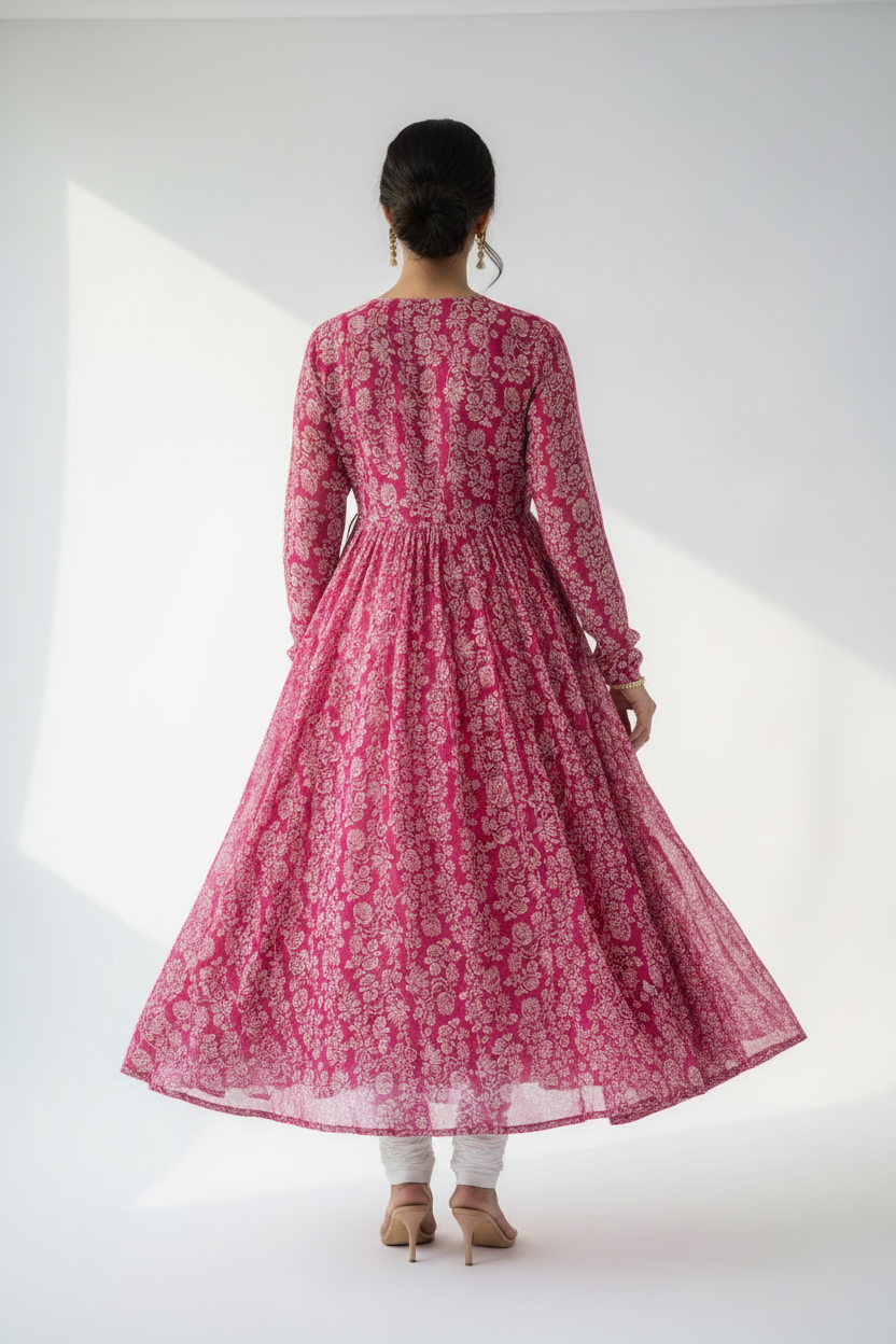 PINK FLORAL ANARKALI KURTI