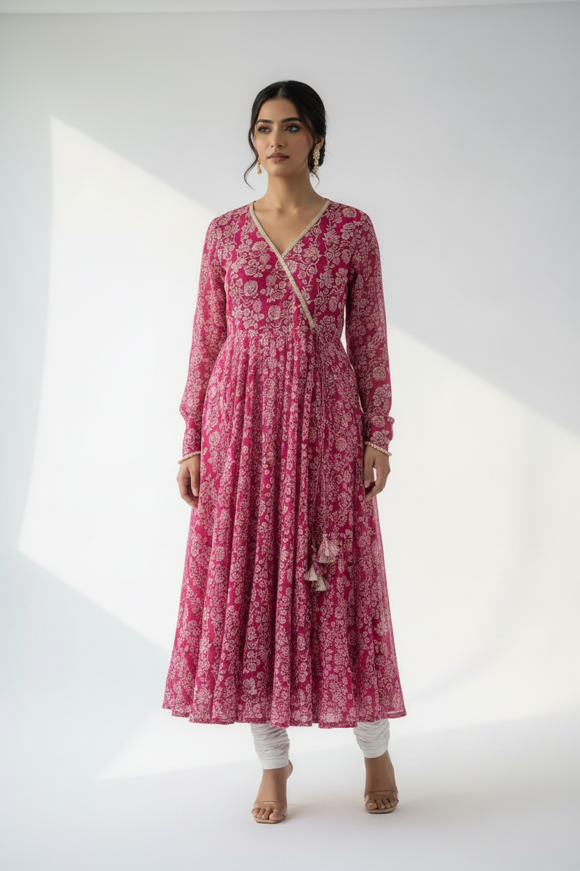 PINK FLORAL ANARKALI KURTI