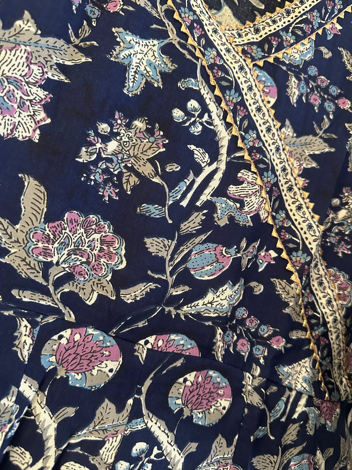 BLUE FLORAL PRINTED COTTON ANARKALI KURTI