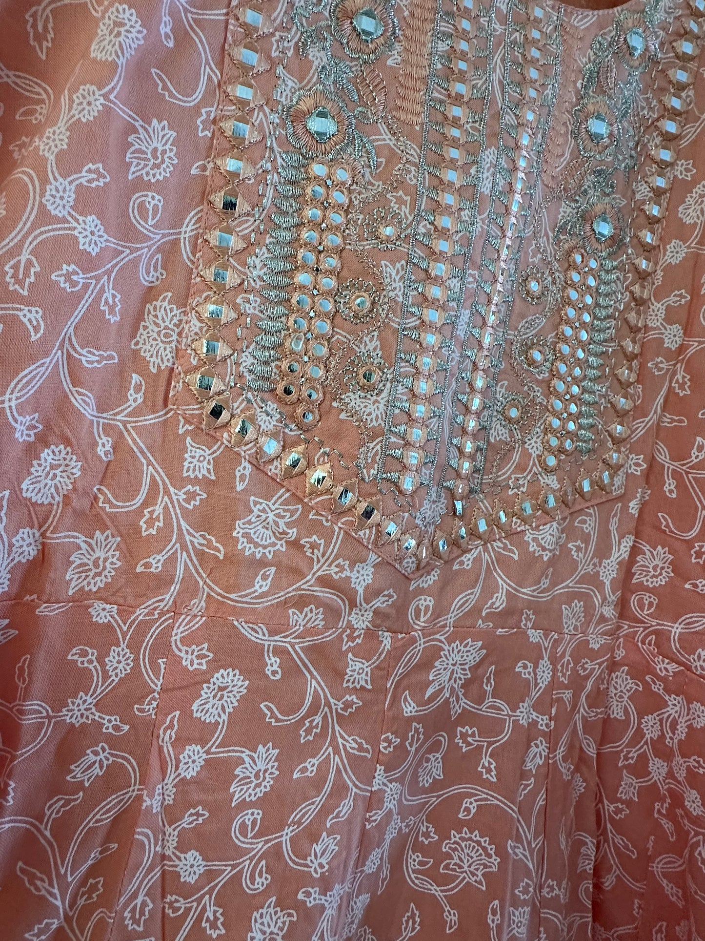 PEACH EMBROIDERED RAYON ANARKALI SUIT