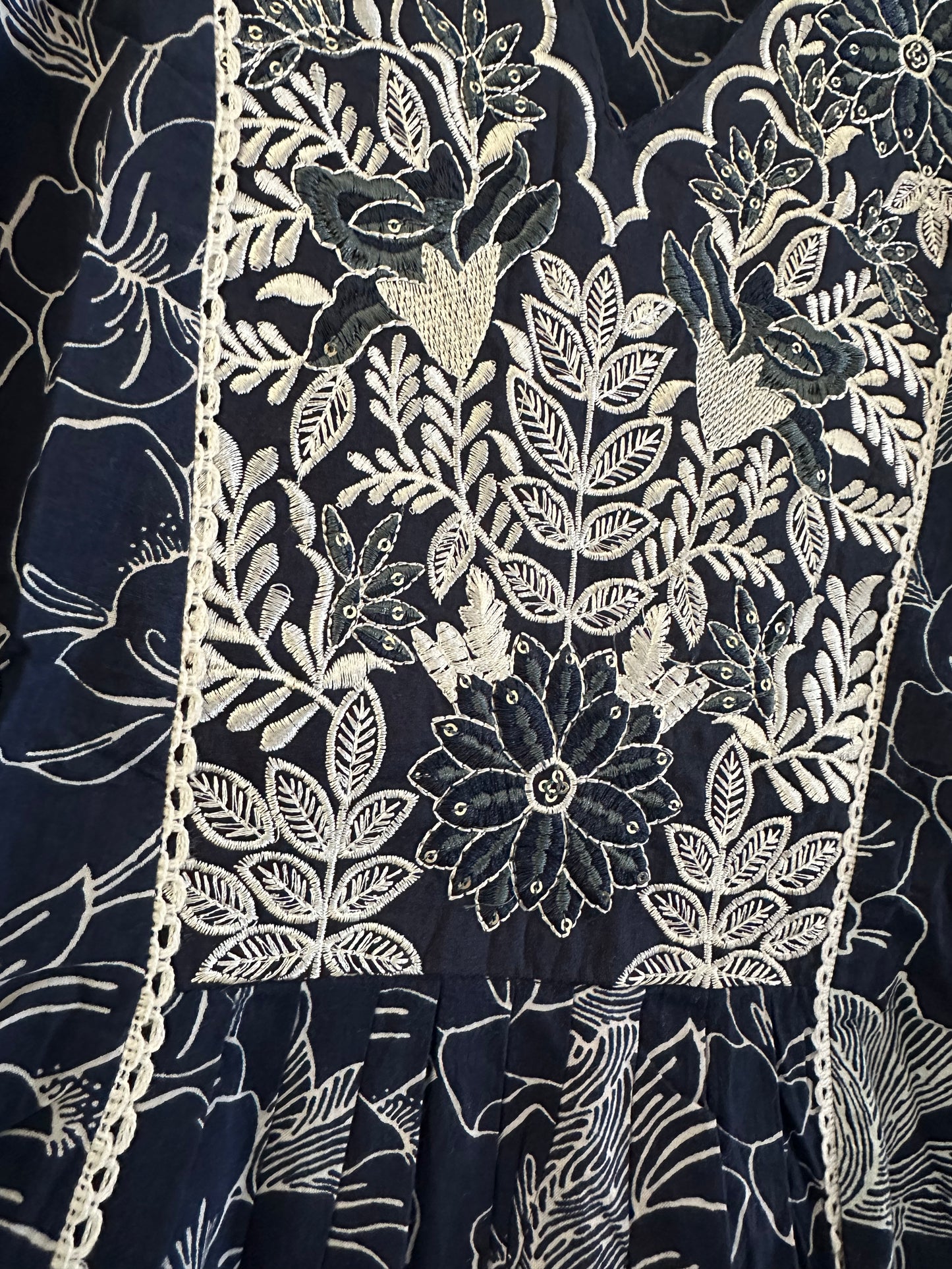 BLUE EMBROIDERED PRINTED COTTON ANARKALI SUIT