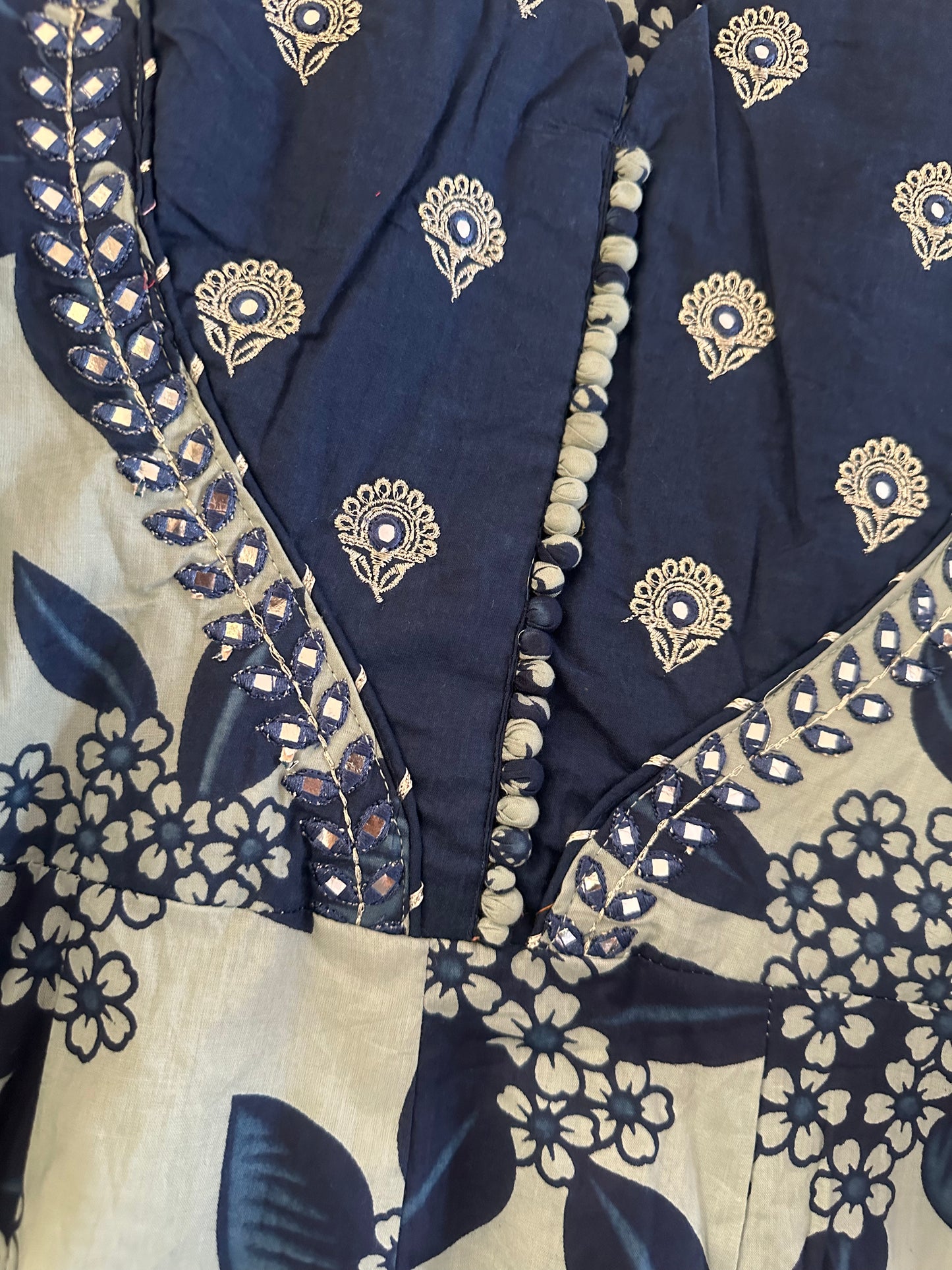 BLUE FLORAL COTTON ANARKALI KURTI