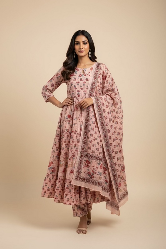 CREAM COTTON ANARKALI SUIT