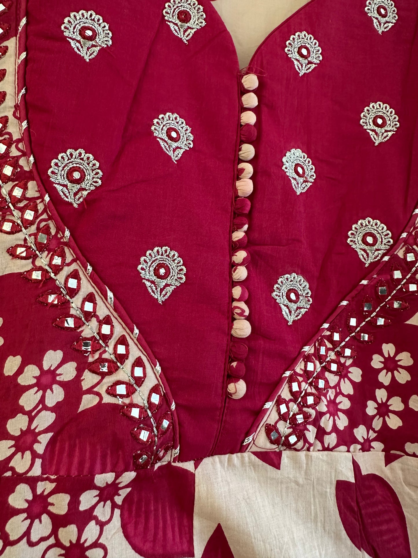LIGHT PINK FLORAL COTTON ANARKALI KURTI