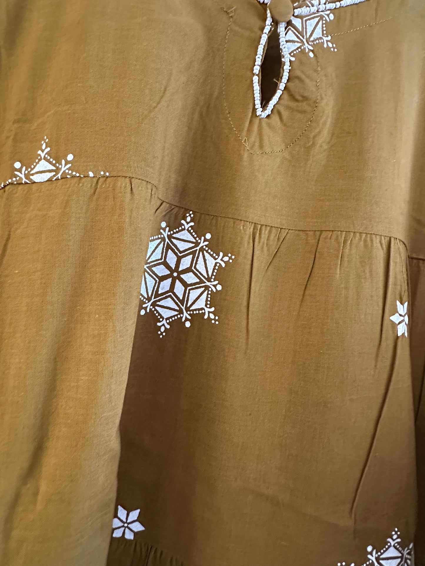 MUSTARD COTTON PRINTED ANARKALI SUIT