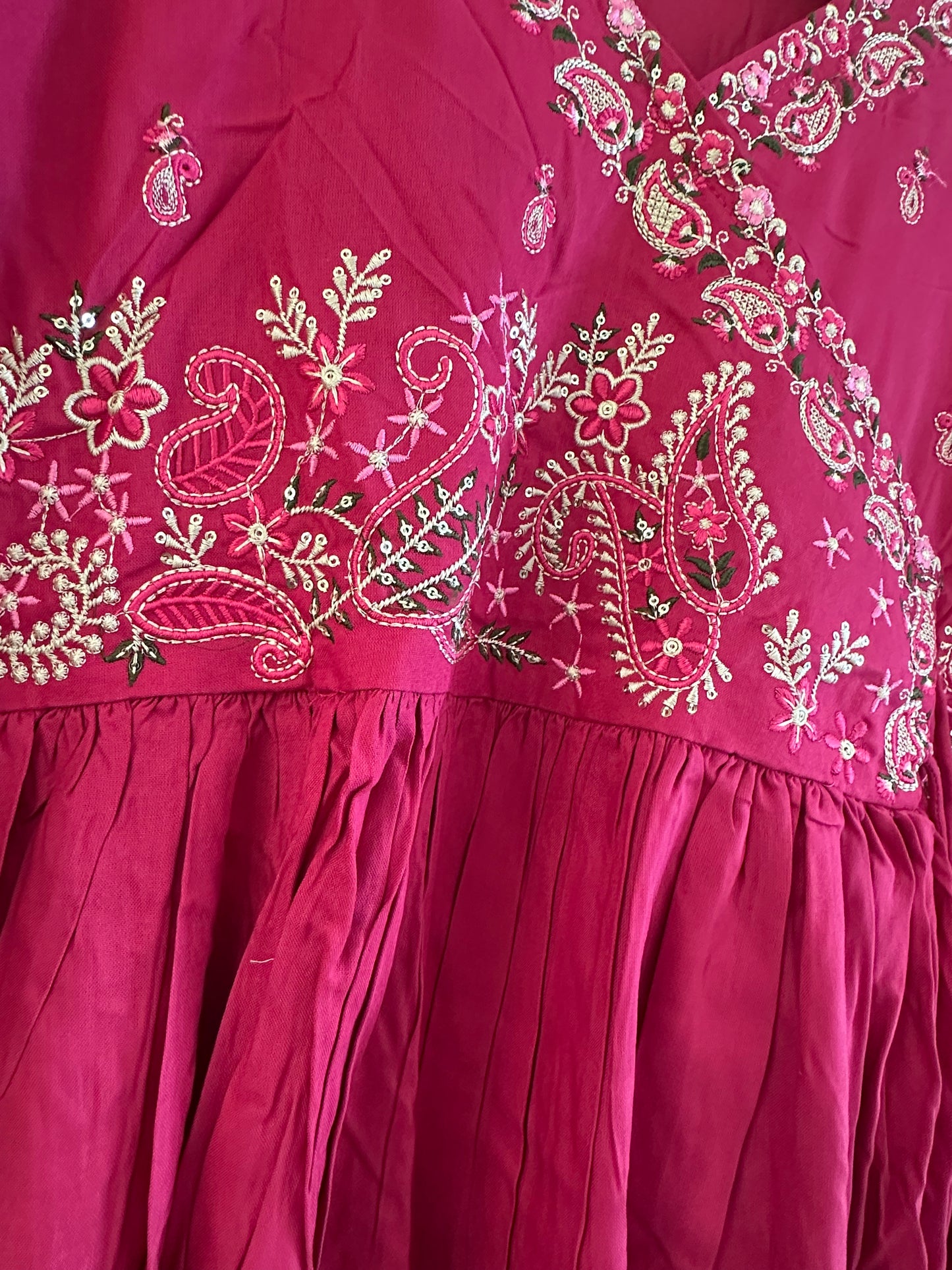 MAGENTA EMBROIDERED COTTON ANARKALI SUIT