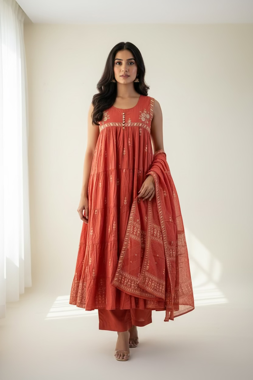 orange cotton anarkali suit