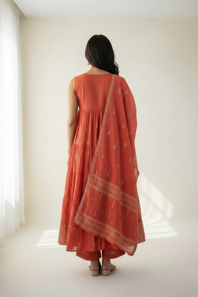 ORANGE COTTON ANARKALI SUIT