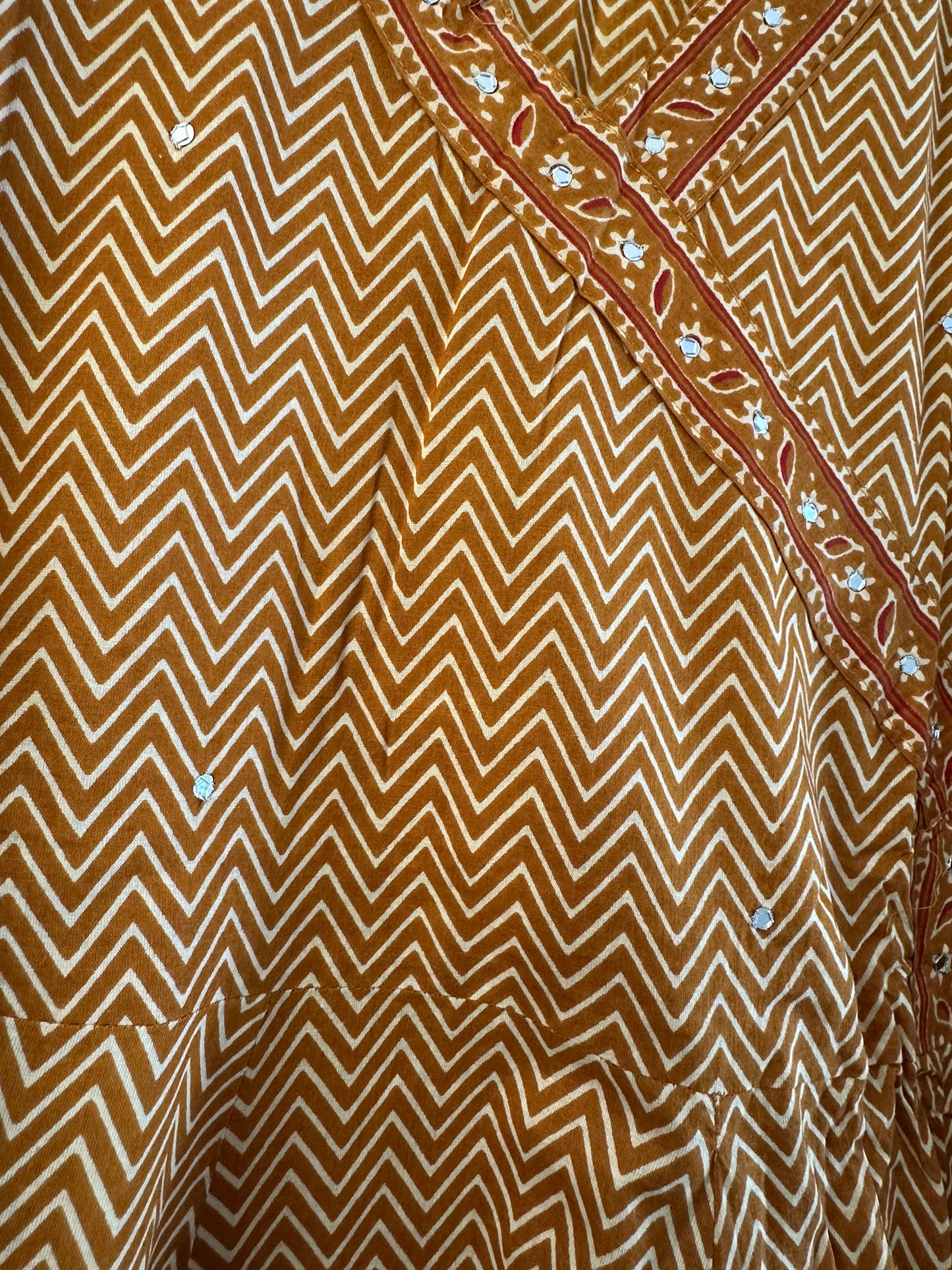 MUSTARD YELLOW PRINTED COTTON  ANARKALI SUIT